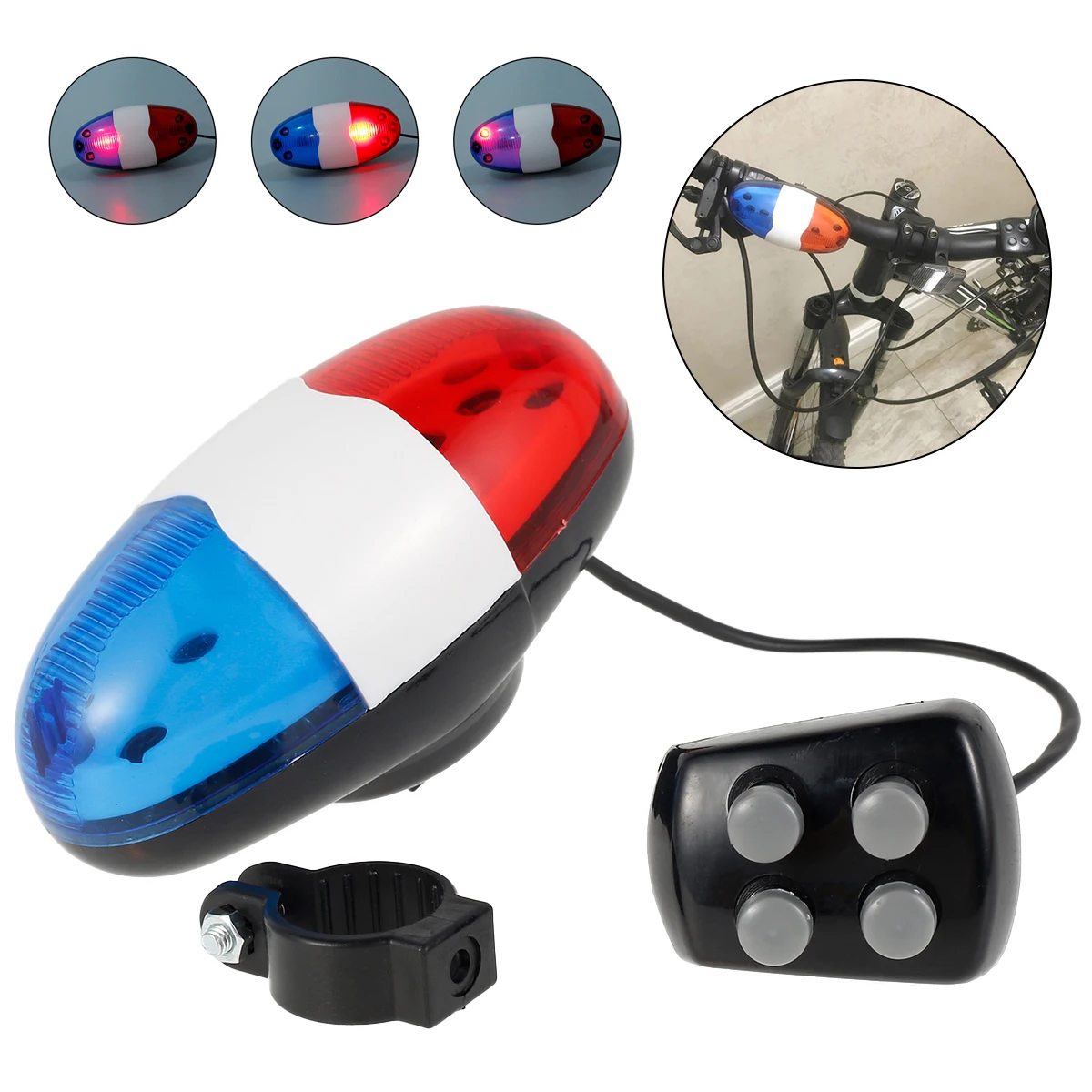 

6 LED 4 Tone Sounds Bicycles Bell Police Car Light Electronic Horn Siren Bike Rear Taillight Bike Lamp Bell Cycling Accessories