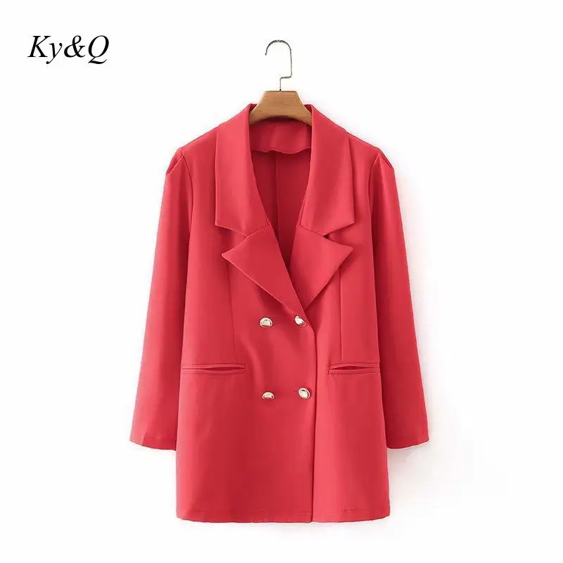 

2021 Early Spring New Fashion Red Suit Coat High Quality Elegant Temperament Versatile Women Long Sleeve Lapel Button Outwear