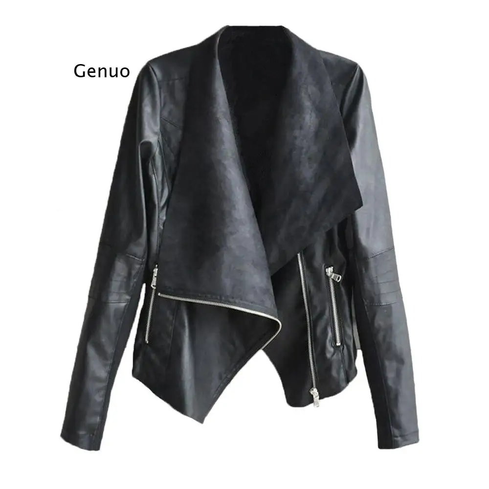 

Womens Leather Jacket Women Outerwear Oversize Faux Leather Coat Motorcycle Pu Jackets Turn-down Collar Female Biker Black Tops