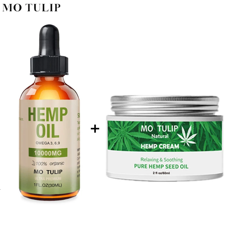 

MO TULIP Pure Organic Essential Oils and Face Cram Cbd Hemp Oil Set 10000MG Herbal Drops Body Relieve Anxiety Stress Help Sleep