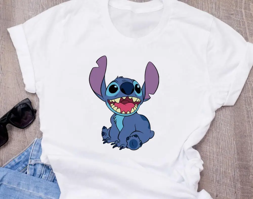 Женская модная футболка с милым рисунком из мультфильма Disneys Lilo Stitch Harajuku Kawaii Футболка с принтом милые повседневные топы - Цвет: T-shirt