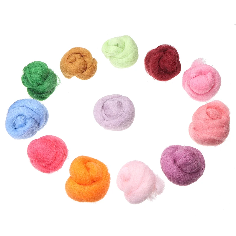 12 Colors 5g/bag Wool Fibre Roving For DIY Needle Felting Hand Spinning Fun Doll Needlework Raw Felt poke | Дом и сад