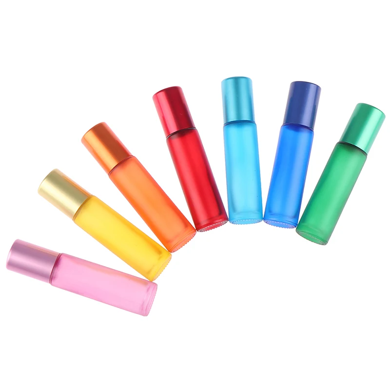 

10ml Portable Frosted Colorful Essential Oil Perfume Thick Glass Roller Bottles Travel Refillable Rollerball Bottle