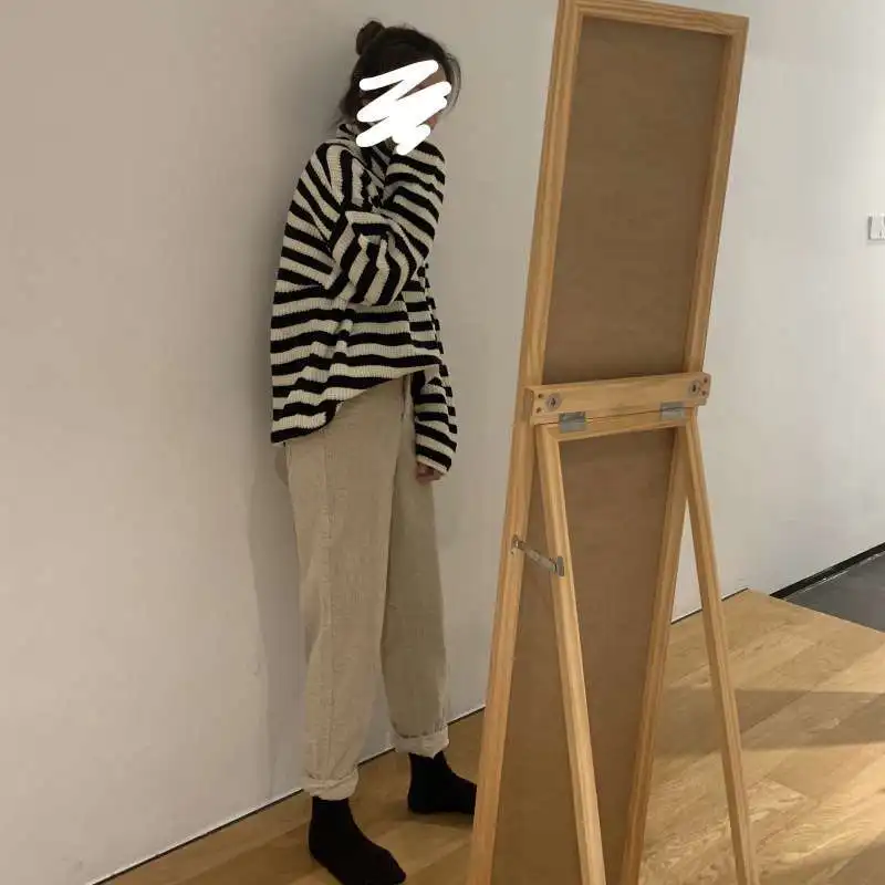 Женский полосатый теплый свитер повседневный Универсальный пуловер с длинным