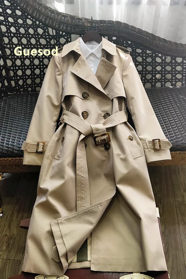 

Women Trench Coat 2019 Autumn Winter New Arrival Long Gradient Double Breasted Trench Outerwear Waterproof