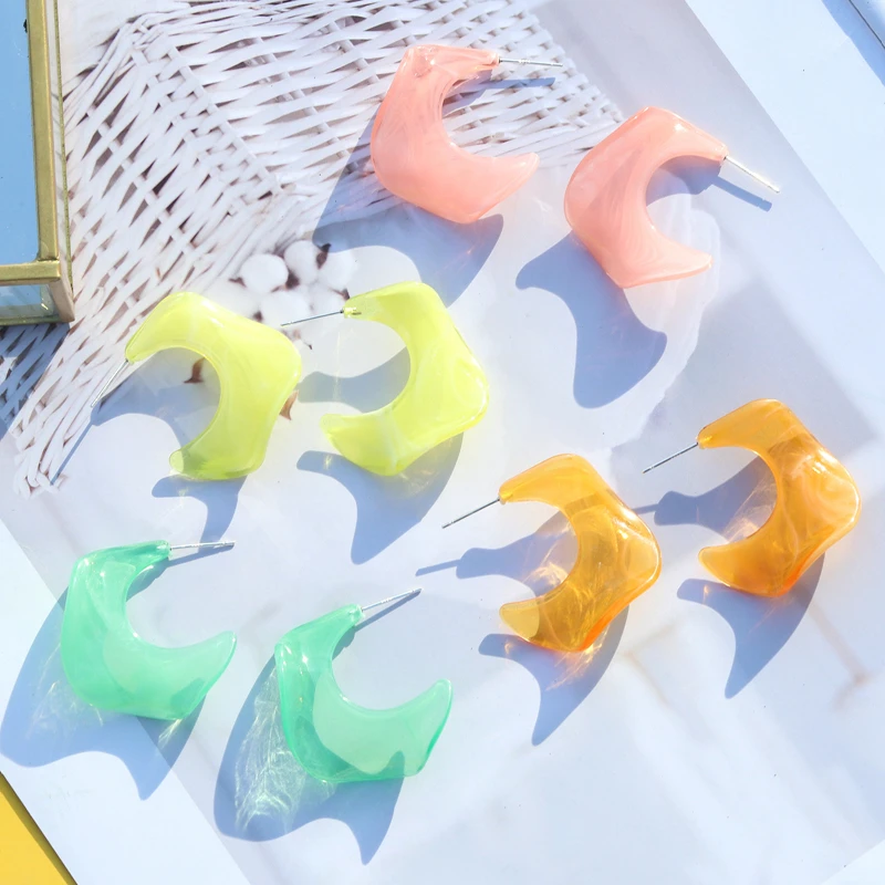 

Acrylic Candy Color Geometric C-shaped Hoop Earring Retro Transparent Resin Korean Fashion Stud Earring Women Party Jewelry Gift