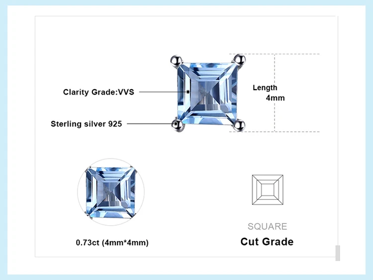 Jewelrypalace квадратный 0.7ct Природный Голубой топаз Серьги натуральная 925 серебро Серьги-гвоздики для Для женщин Красивые ювелирные изделия подарок