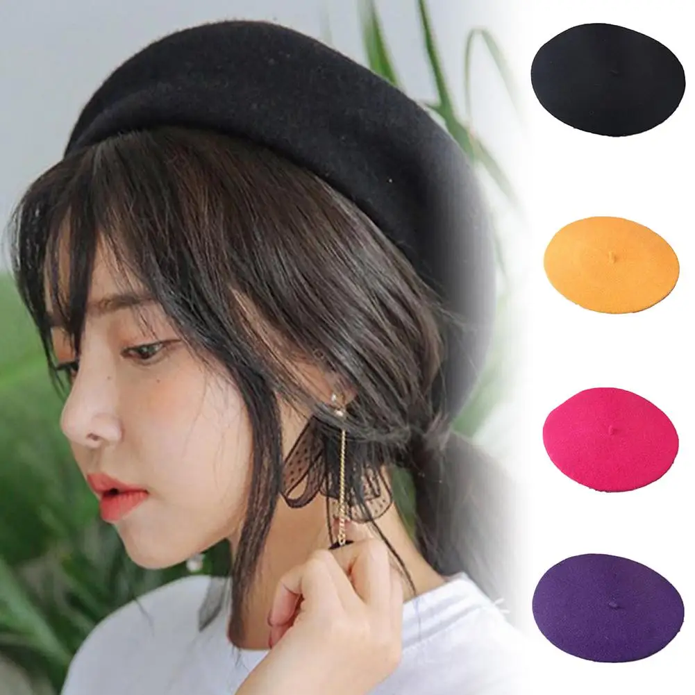 

Trendy Women Fashion Beret Baggy Faux Wool Warm Winter Beanie Artist Hat Solid Color Cap All Matched Warm Walking Hat Cap