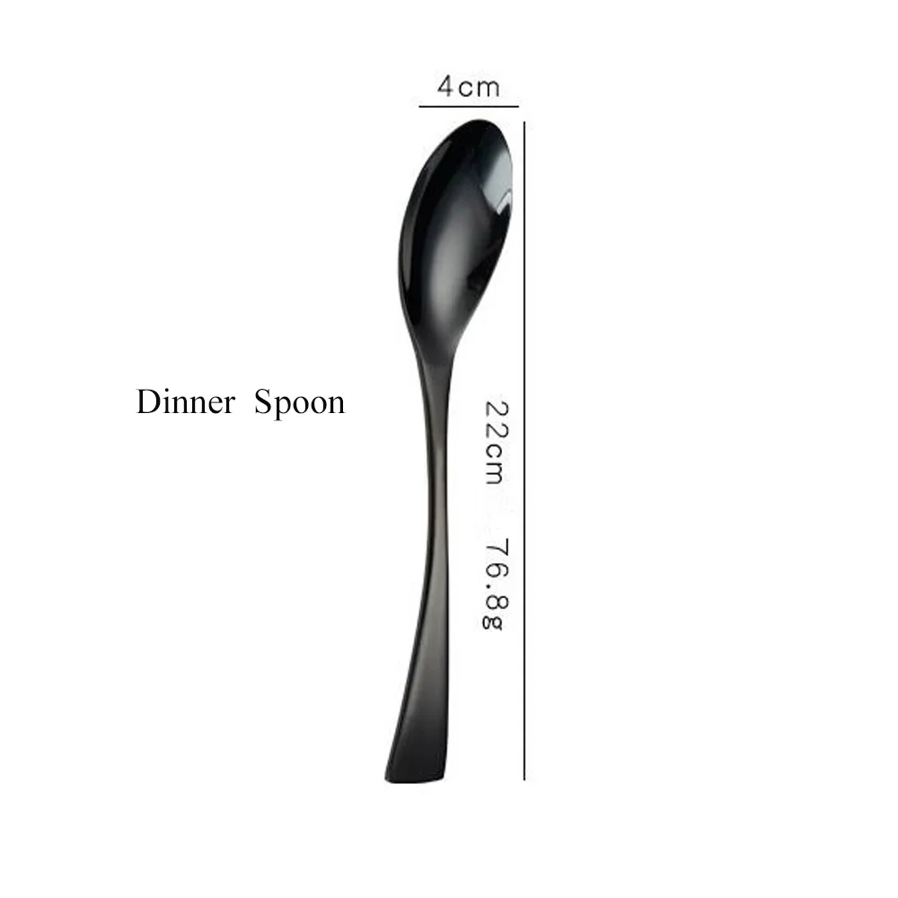Dinner Spoon Безупречные блестящие черные столовые приборы набор столовых приборов 18/10 из нержавеющей стали острые кухонные ножи вилки черпаки набор посуды посуда - Цвет: Dinner Spoon