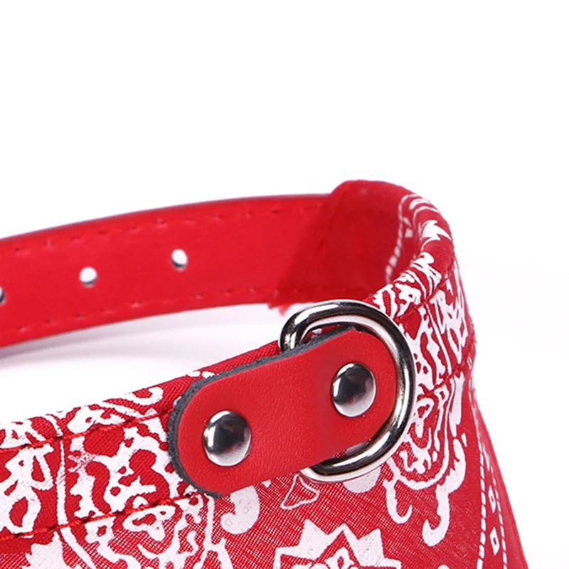 

Dog Bandana Collar Adjustable Cat Pet Neckerchief PU Collar with Printed Triangular Scarf Home Accessories