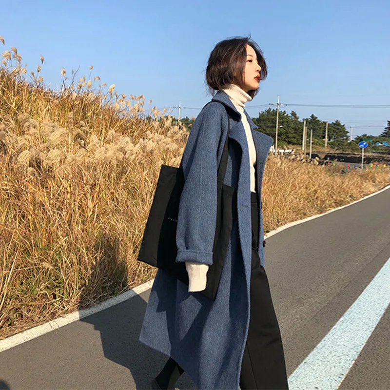 

Women Elegant Long Wool Coat Solid Color Long Sleeve Chic Outerwear Ladies Overcoat Trench Coats Autumn Winter 2020