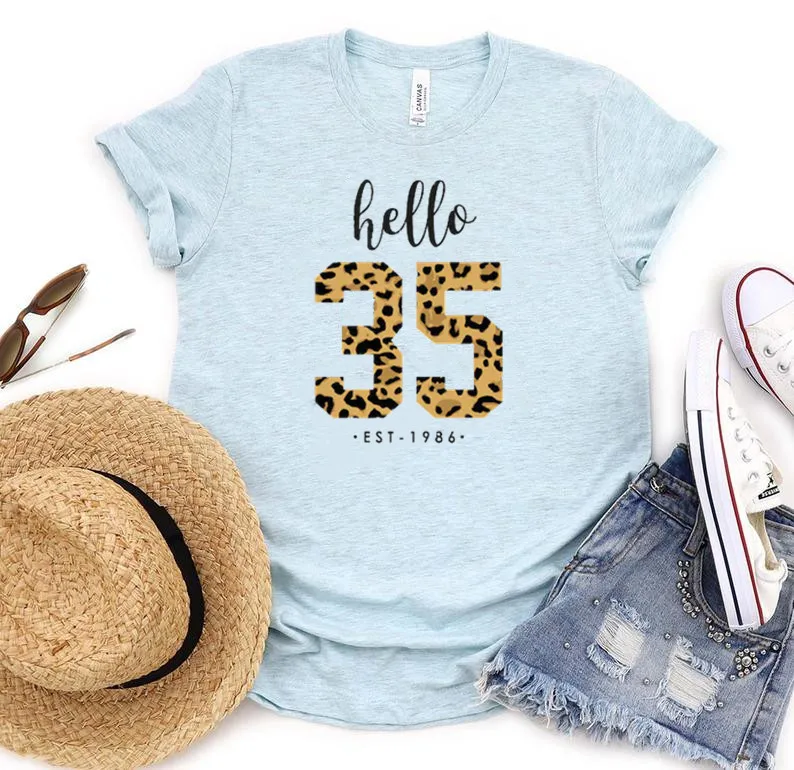 Hello 35 футболка С Днем Рождения Леопардовый 1986 35-й короткий рукав 100% хлопок harajuku