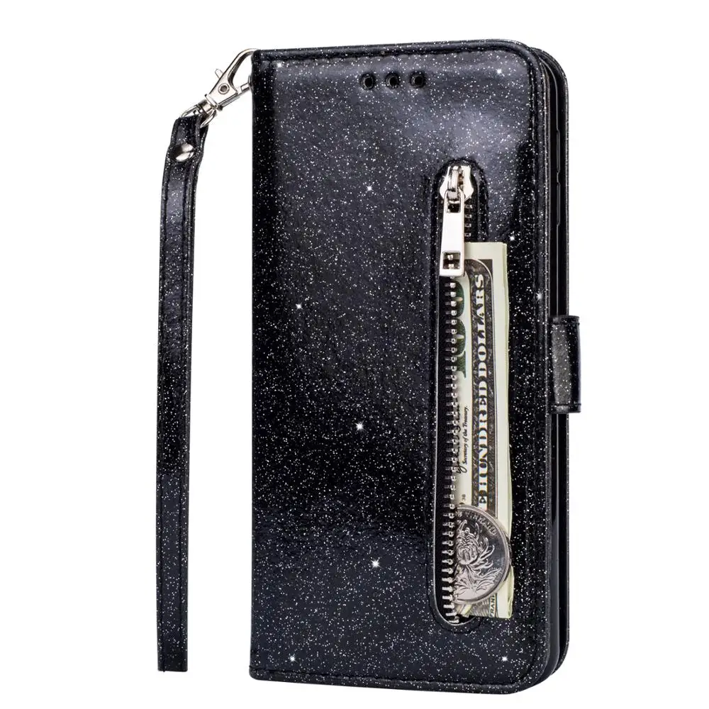 Luxury Zipper Wallet Leather Bling Case For Huawei Y6 2019 Honor 8A Stand Cover Coque | Мобильные телефоны и аксессуары