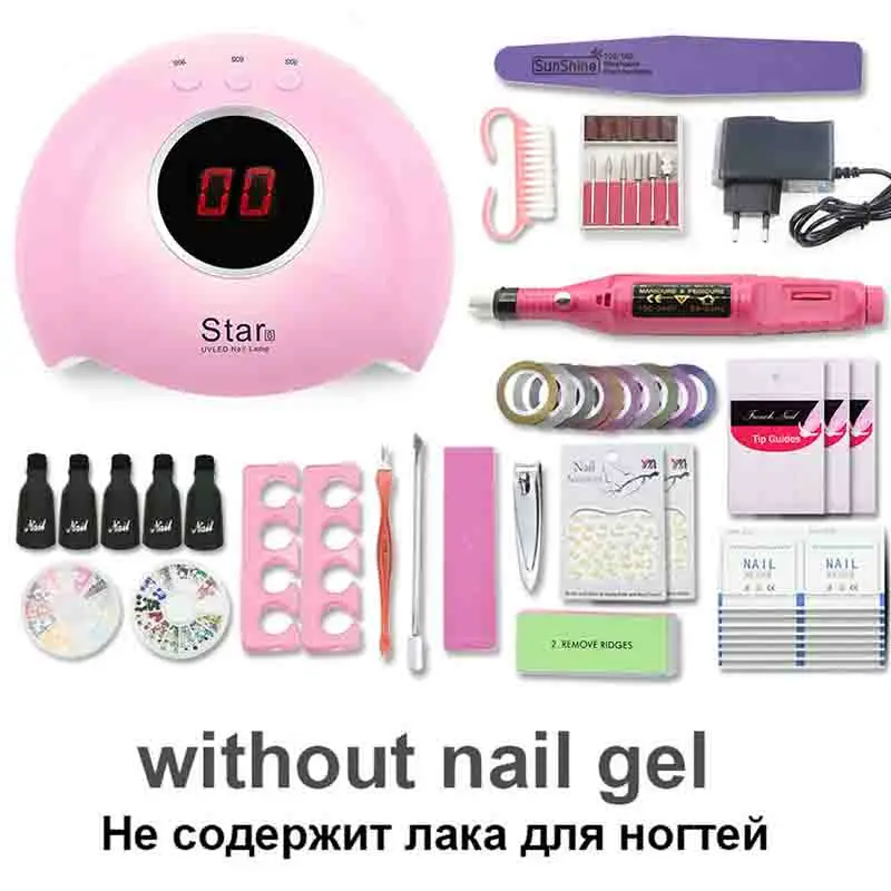 36W Star 6 SET2 Маникюрный набор с лампа для ногтей 80/54/36 Вт для ногтей набор 10 цветов УФ комплект гель-лаков для ногтей, набор инструментов для ногтей искусство Наборы для маникюра пилочки для ногтей - Цвет: 36W Star 6 SET2