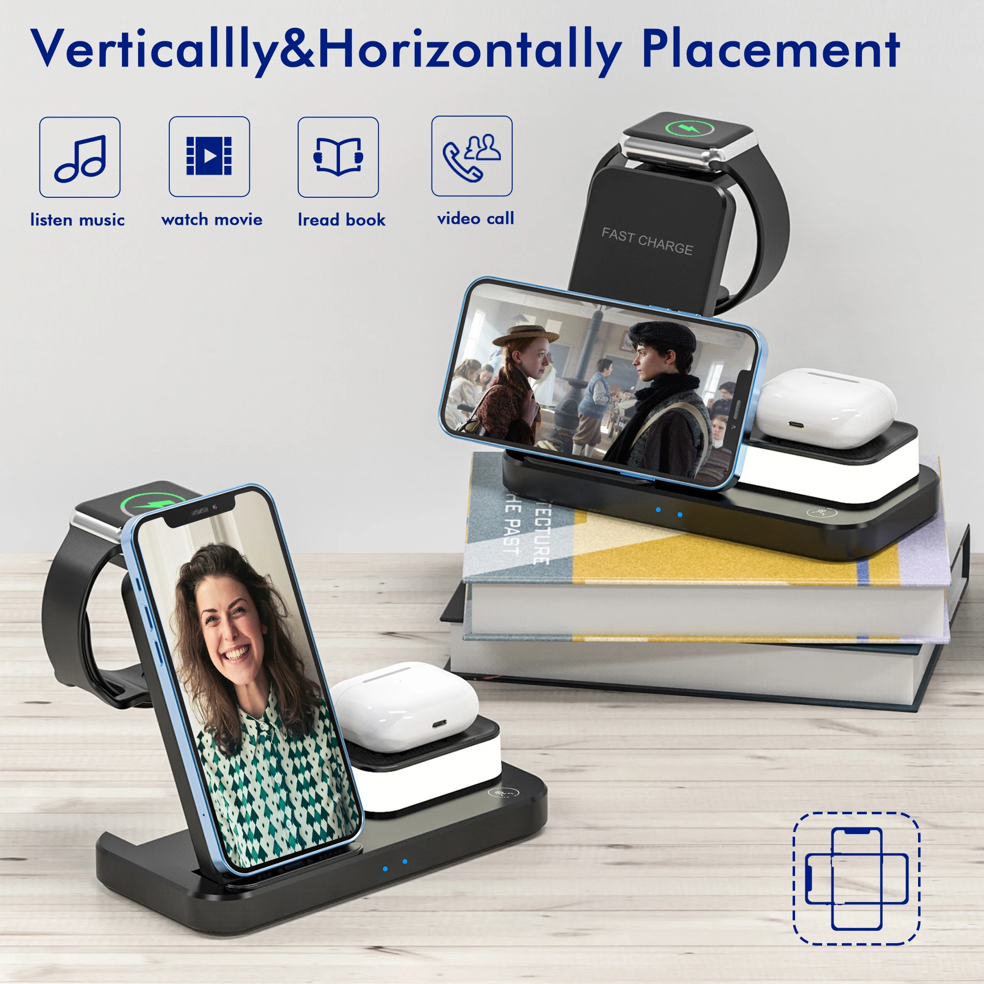 20w qi fast wireless chargers stand for iphone 13pro1211xr apple watch 765 3 in 1 foldable with light charging dock station free global shipping