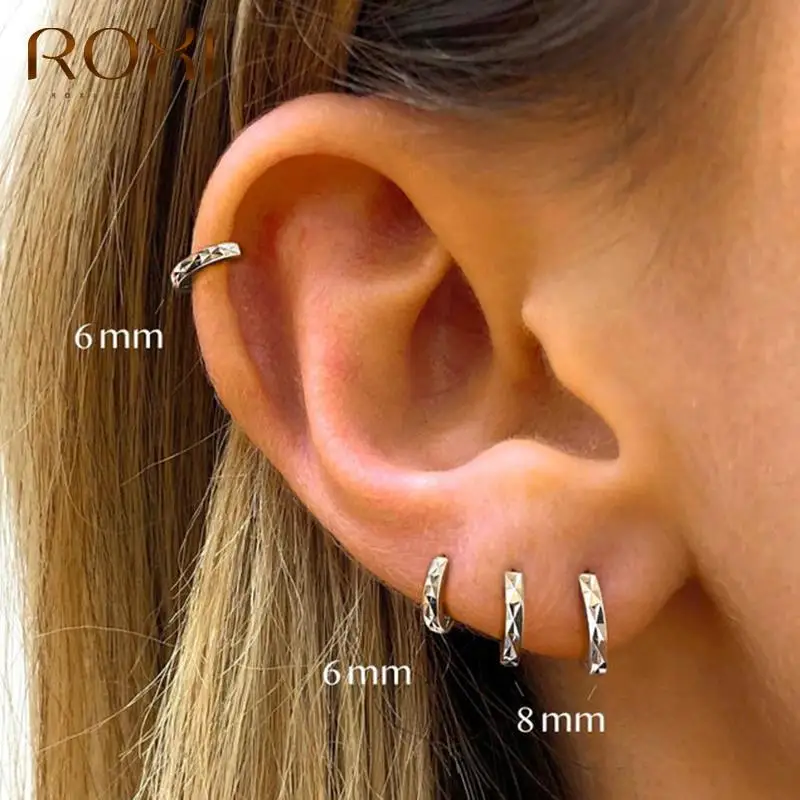 ROXI 925 Sterling Silver Small Hoop Earring Simple Round Circle Zircon Crystal Women's Earrings 2020 Geometric Lightning Jewelry