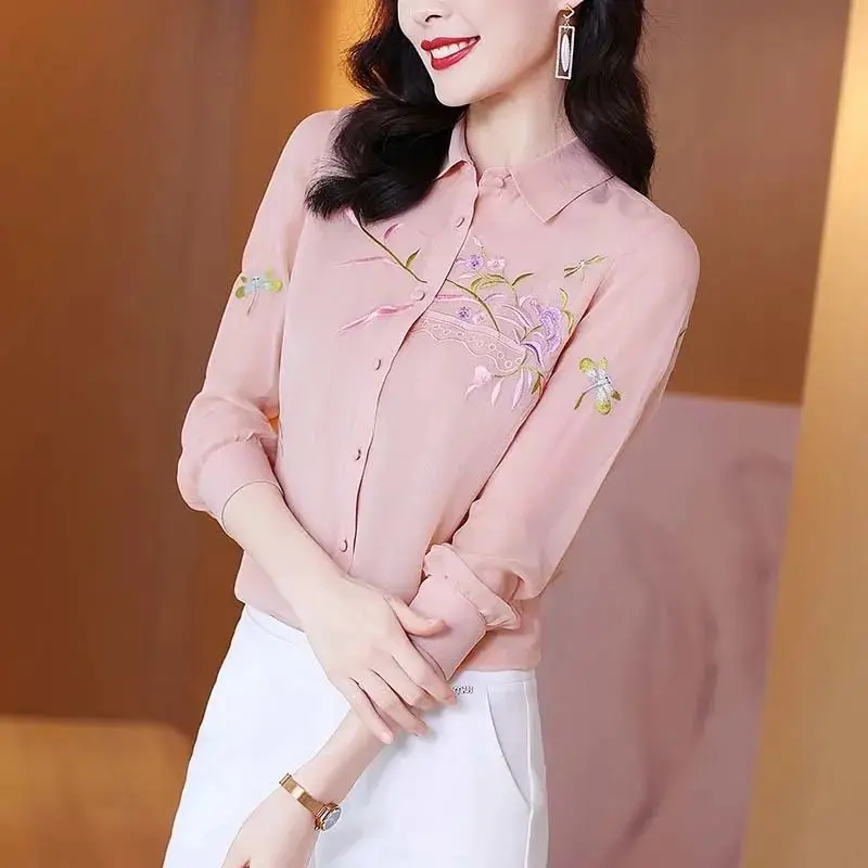 

Imitation silk shirt 2021 spring and autumn fashion new women's temperament fashion age-reducing casual shirt