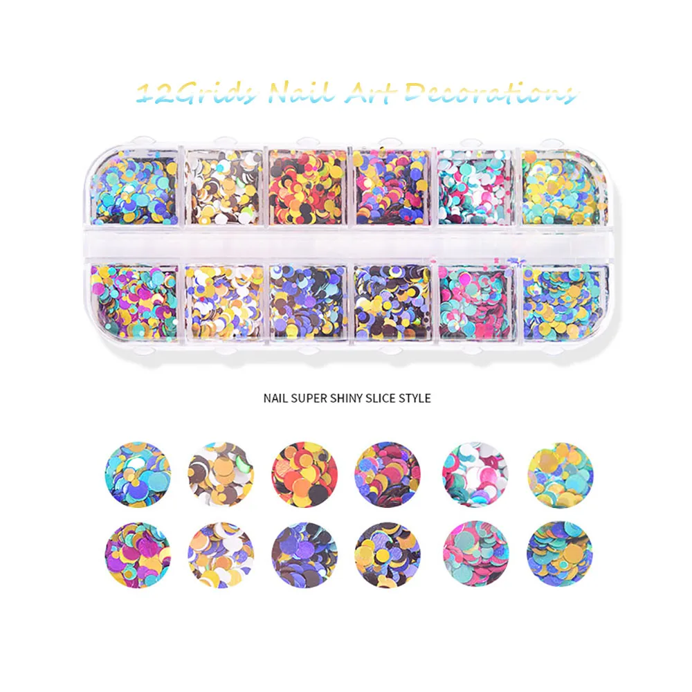 

130sty Japanese Flash+Holographic+Fancy 12grids/Box Glitter Chunky Charms Flatback Rhinestones Rivet Silver Nail Decors 13*2.8cm