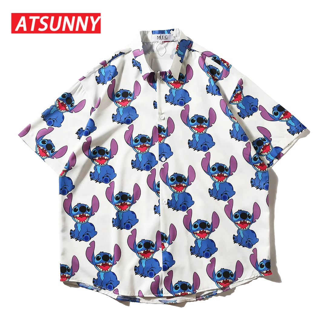 ATSUNNY Stitch Print Short Sleeve Shirt HipHop Streetwear Casual Shirt Man Summer Fashion Hawaiian Shirts Tops