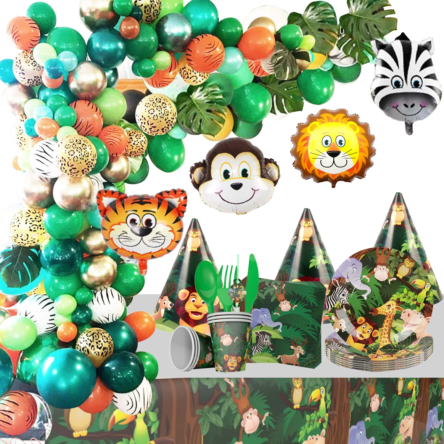 

Jungle Safari Party Tableware Set Animal Foil Balloons Paper Plates Cups Kids Birthday Party Decorations Baby Shower Supplies