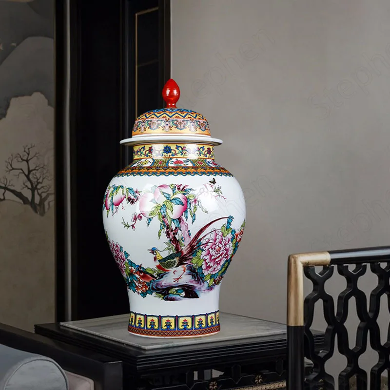 

Large Pastel Ceramic Vase Chinese Vintage Painted Applique Craft Blue and White Porcelain Flower Vases Living Room Decoration
