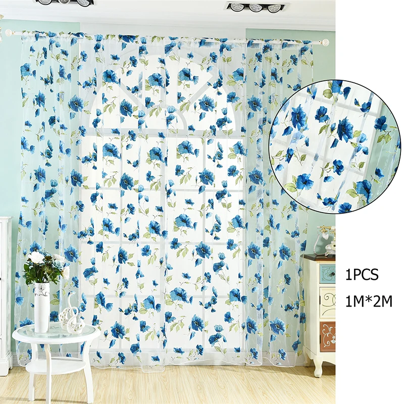 

Floral Sheer Curtains For Living Room Bedroom Colorful Voile Tulles Blinds Kitchen Window Treatments Panel Drapes