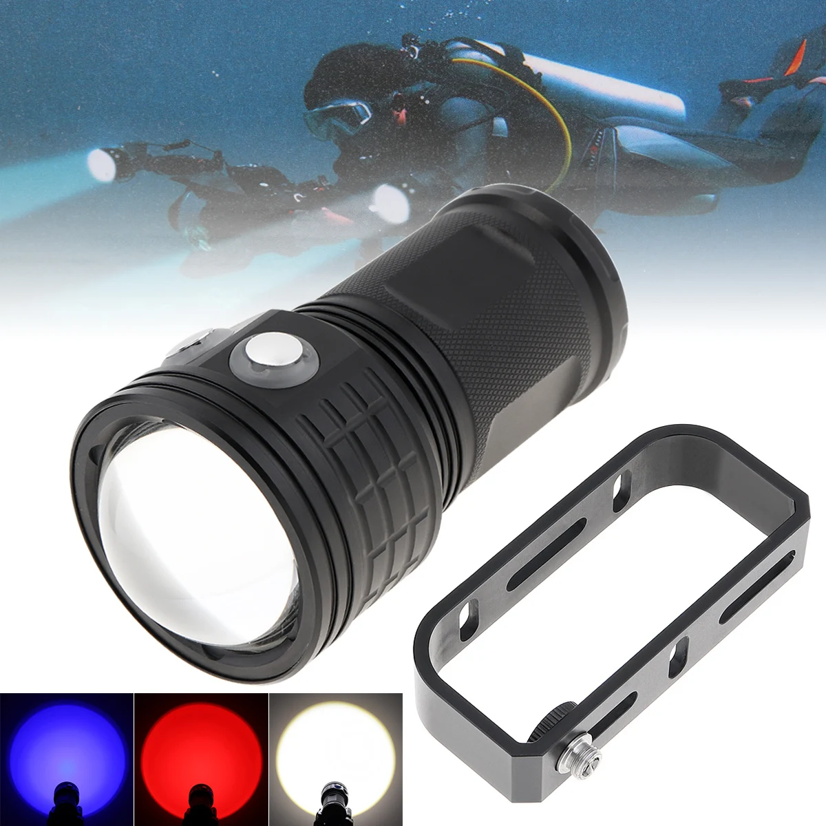 50W Professional Lens Photography Fill Lights White Red Blue Light Diving Flashlight Underwater 80M Waterproof IPX8 Lamp Torch