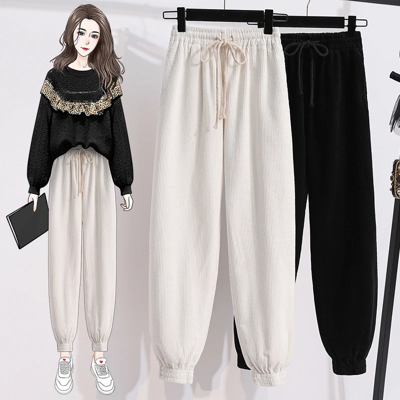 

Black White Corduroys Plus Large Size Oversize Korean Vintage Autumn Women'S Clothing High Waist Trousers Fashion Pants For Girl