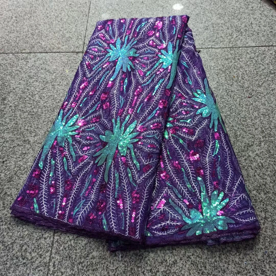 

2021 Latest French Tulle Net Lace Fabric With Sequins High Quality African Sequins Lace Fabric For Wedding Party Sewing LHD20127