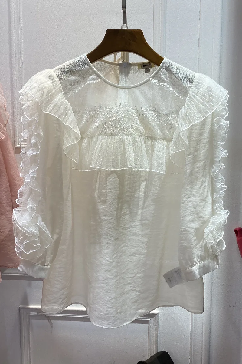 

Summer Clothing 2021 New European Station Fashion Round Neck Palace Style Loose Thin Silk Cotton Shirt