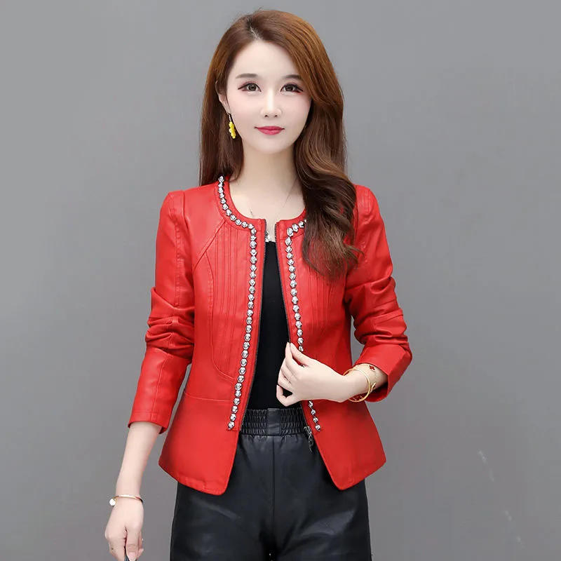 

Women's Leather Jacket 2021 New Spring And Autumn Fashion Short Slim Leather Motorcycle Jacket Femael Coat Women's Clothing