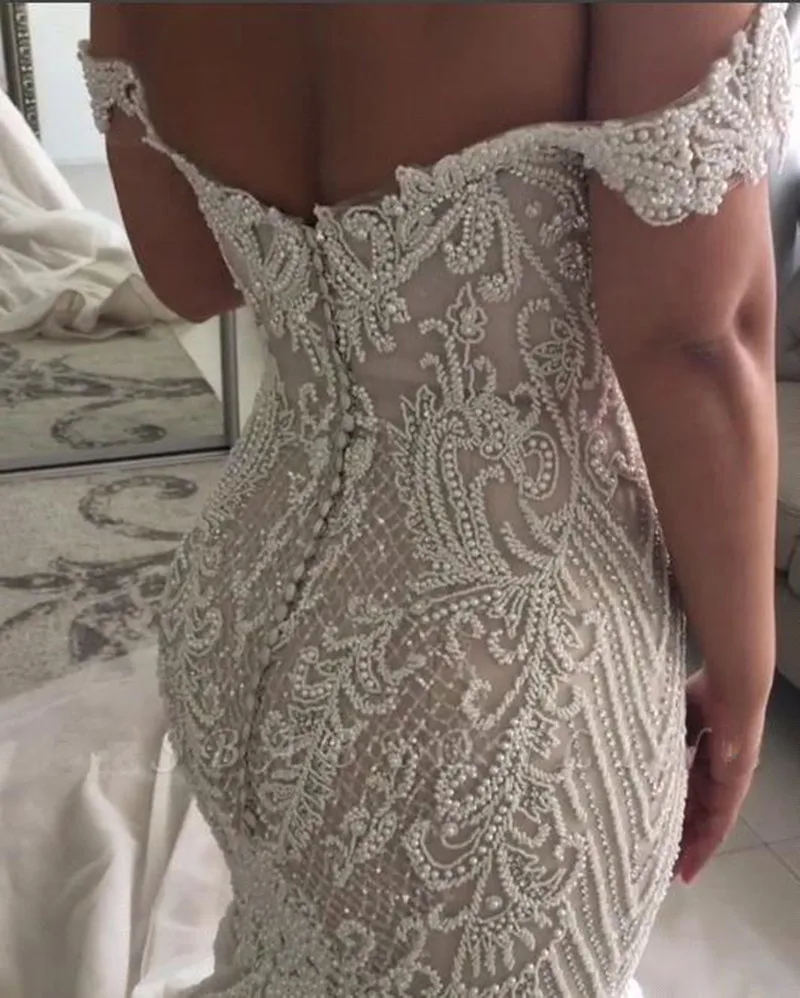 Robe De Mariee Роскошные Свадебные платья Русалка сексуальные глубокий v-образный вырез с коротким рукавом жемчужные кружевные свадебные платья Vestido de Noiva