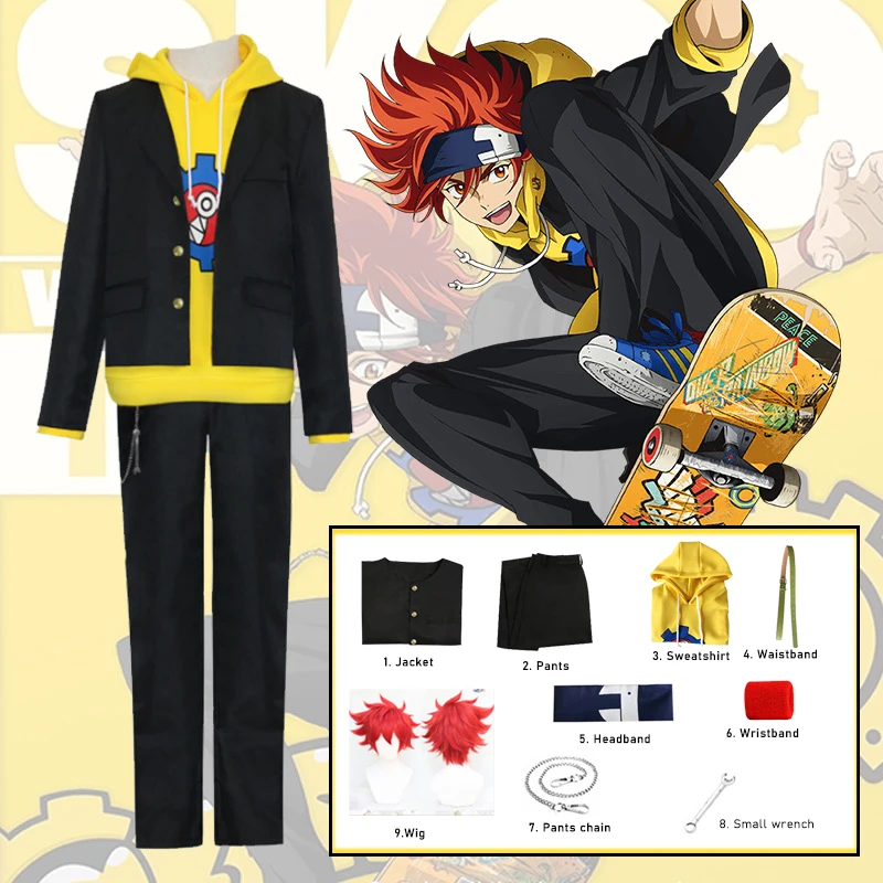 Reki Kyan Cosplay Costume Anime Sk8 The Infinity Jack Suit Hoodie Red Wig Pants Headdress Accessories Men Women SK∞ Uniform |