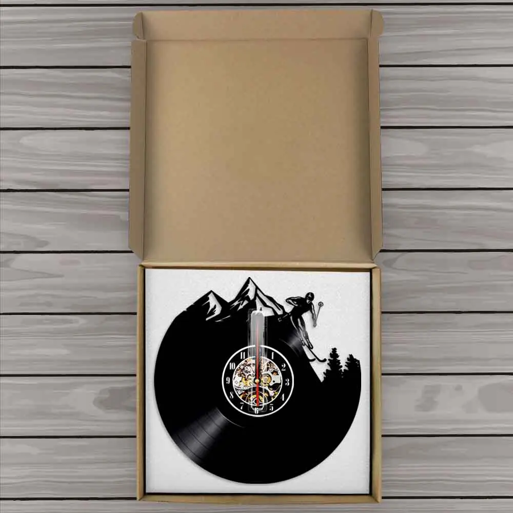 

Modern Skiing Sledding Mountain Vinyl Record Wall Clock Watch Sport Theme Classic Time Clock Relogio Parede Home Decor