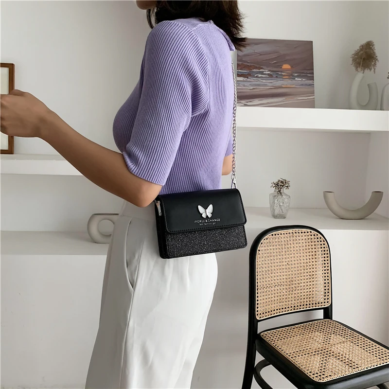 

Квадратная сумка-Кроссбоди с блестками, Новинка лета 2021, качественная кожаная женская дизайнерская сумочка, сумка-мессенджер на плечо с цеп...