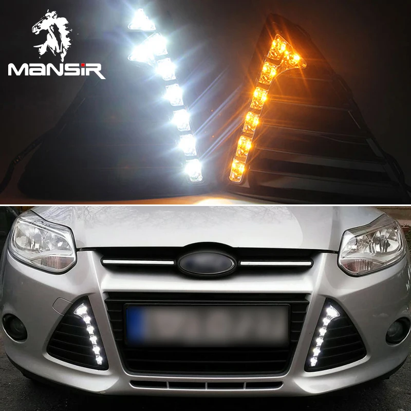 

LED Daytime Running Light Daylight ABS Car DRL For Ford Focus 3 MK3 2012 2013 2014 Turning Yellow Signal headlight Auto Foglamps