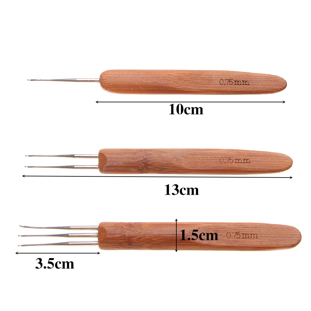 

1 Pcs One Double Triple Head Dreadlock Crochet Needles Bamboo Handle Micro Hook For Dreadlock Hair Making Tools Knitting Hooks