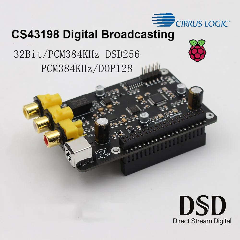 Плата цифрового декодера вещания CS43198 I2S 32bit/384K DSD256 DAC для Raspberry Pi 2B 3B + 4B |