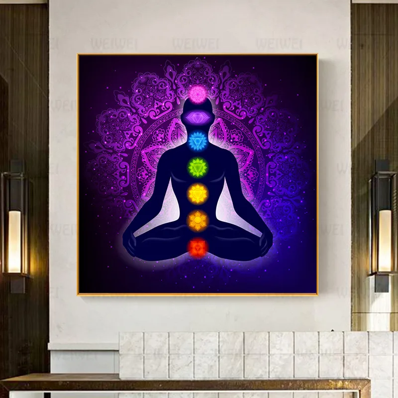 Картина на холсте художественные плакаты принты индийский Будда медитация 7 Чакр