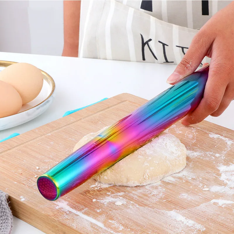 

1Pc Stainless Steel Rolling Pin Kitchen Utensils Dough Roller Bake Pizza Noodles Cookie Dumplings Making Non-stick Baking Tool