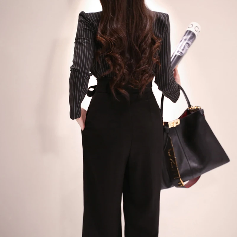 Женский комбинезон BGTEEVER в полоску двубортный на шнуровке с высокой талией и