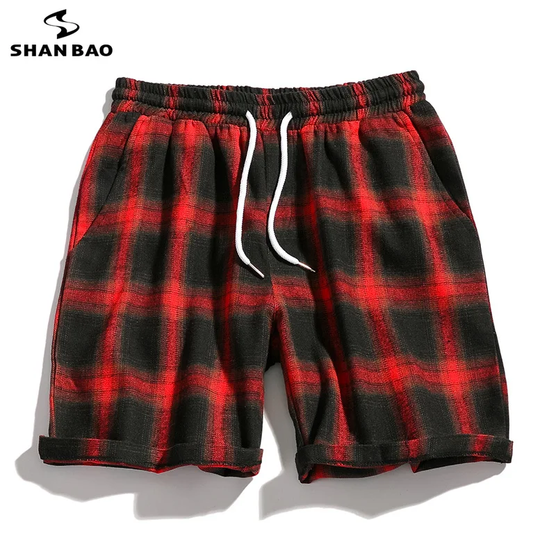 Шорты мужские с эластичным поясом модные повседневные свободные в клетку стиле