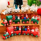 Рождественский поезд с 4 узлами, окрашенное Рождественское украшение для дома, деревянная игрушка с Сантой, детские игрушки, украшение, новогодний подарок 2021