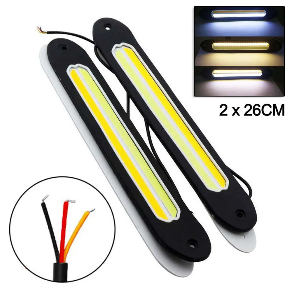 2 х 26 см COB светодиодный гибкие полосы Водонепроницаемый лампа автомобиля Белый