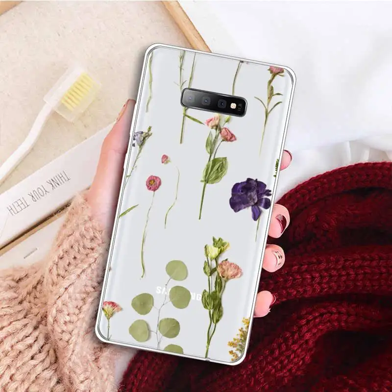 

Flower Luxury Tropical plants Phone Case Transparent For Samsung Galaxy S A 5 7 8 9 2015 20 edge plus 10 e lite 2019