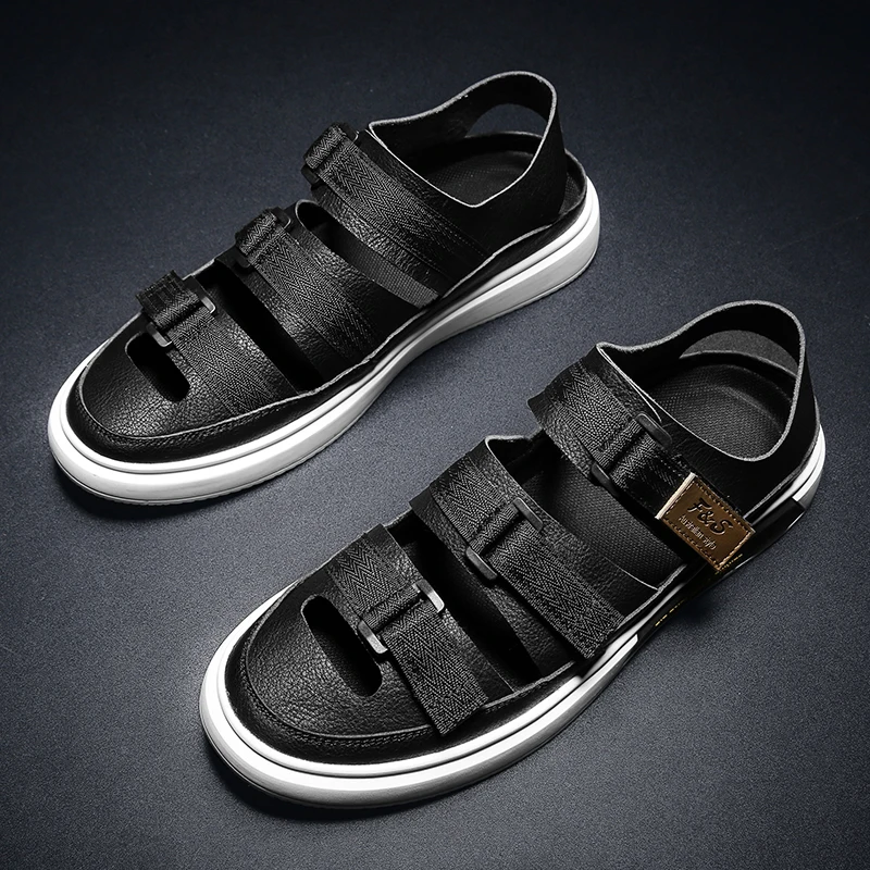 

summer men fashion sandals High Quality handmade leather slip on mens vietnam shoes roman hollow breathable sandalia masculina