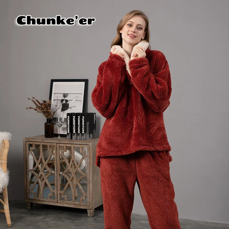 Coral Velvet Pajamas Female Autumn And Winter Lovely Flannel Pajamas Suit Thickened Couple Home Clothes pajama set