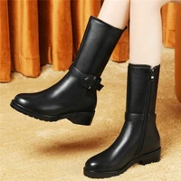 chic buckle shoes women black cow leather low heels riding boots high top winter warm platform oxfords shoes lady office shoes