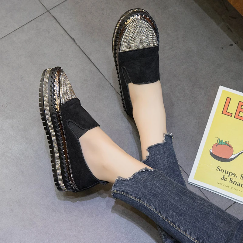 

Warm Real Mink Fur Shoes Women Luxury Crystal Hand Stitching Leather Winter Shoes Woman Slip-on Platform Womens Sneakers