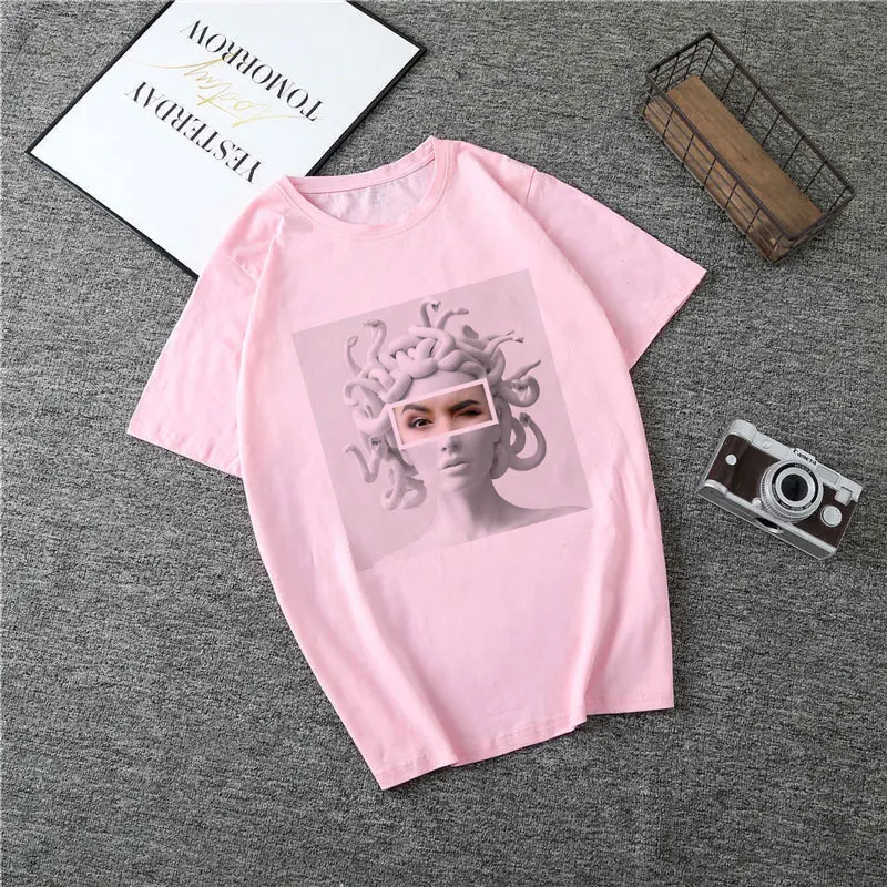 Poleras Mujer De Moda летняя футболка женская с принтом Медуза Vogue Harajuku футболка плюс размер Эстетическая Футболка Camiseta Mujer - Цвет: 3095-Pink